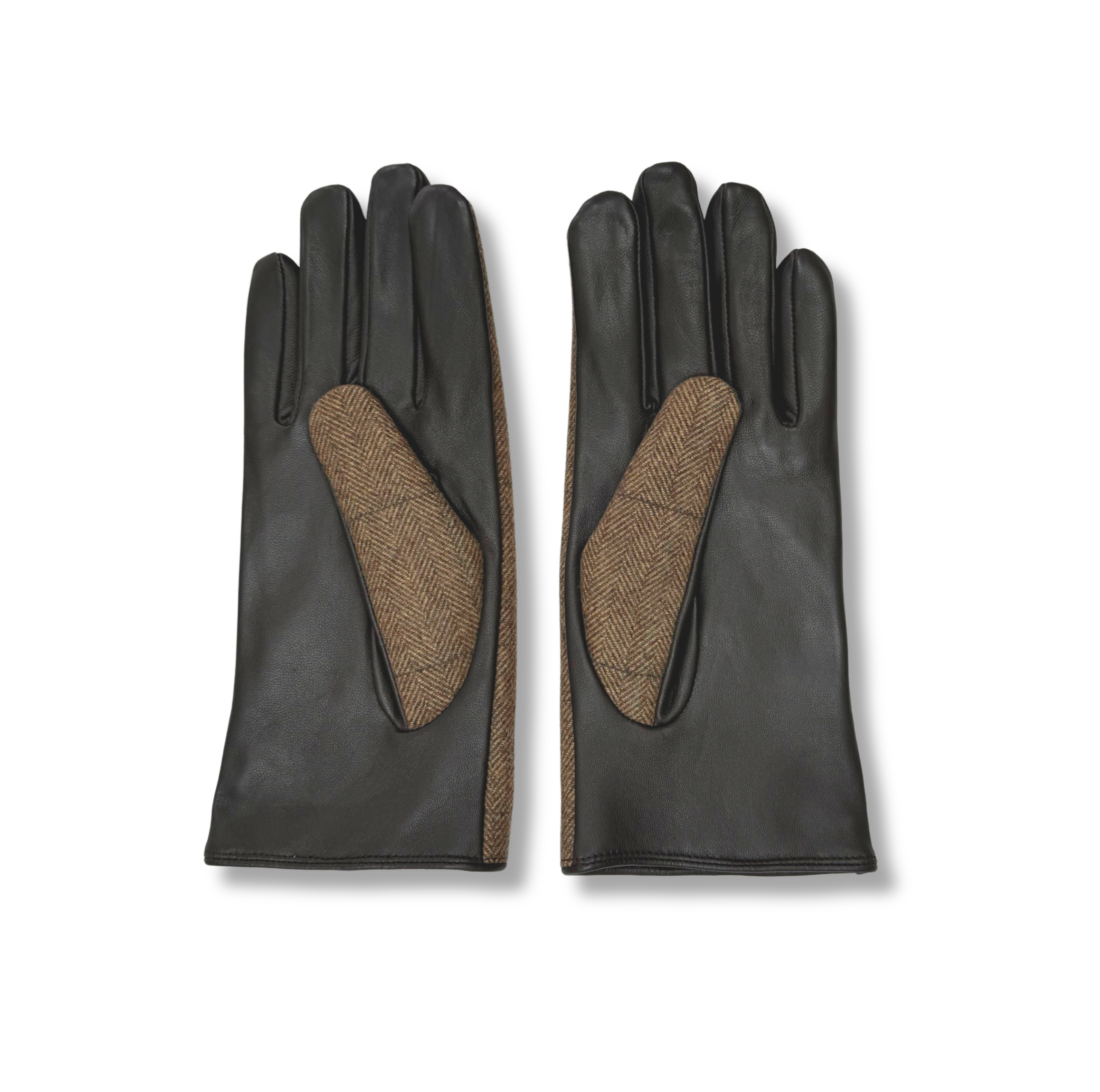 Ladies Tweed & Leather Gloves with Knitted Cashmere Mix Lining