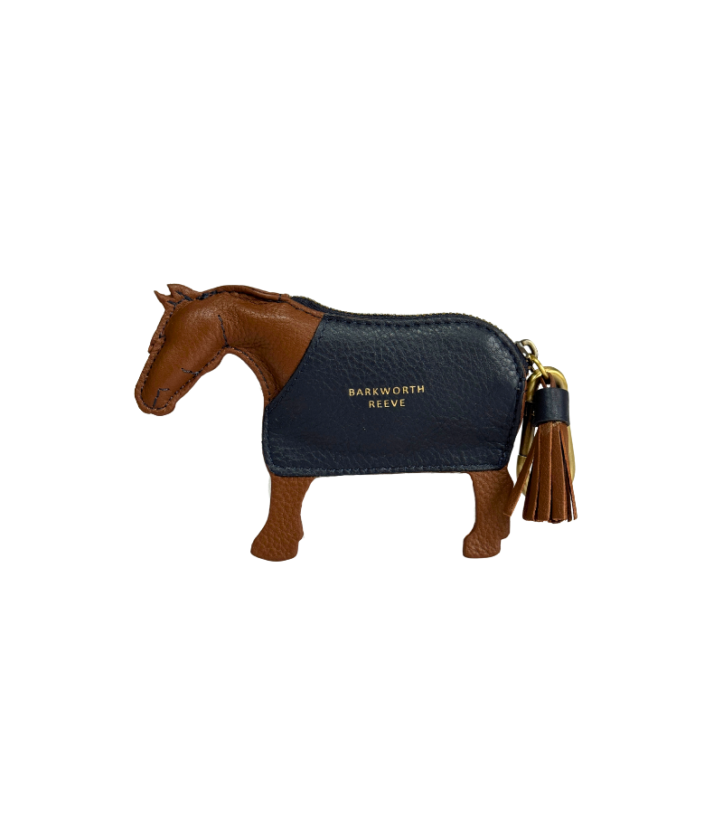 Pony Coin Purse in Chestnut & Navy Grain