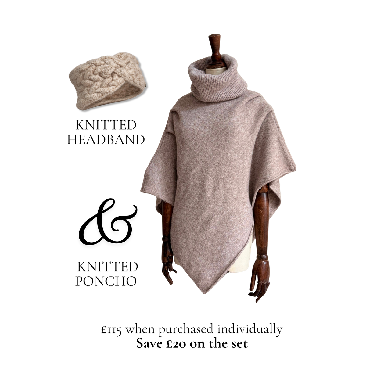 Blakely Knitted Poncho & Knitted Headband Giftset in Oat