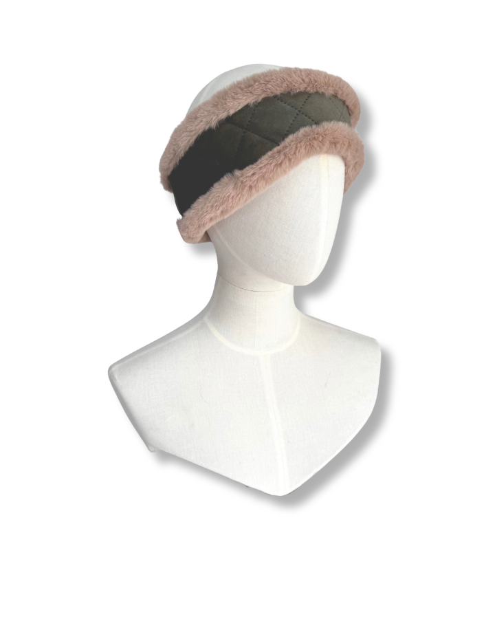 Wilding Reversible Velvet & Faux Fur Headband in Olive & Fawn