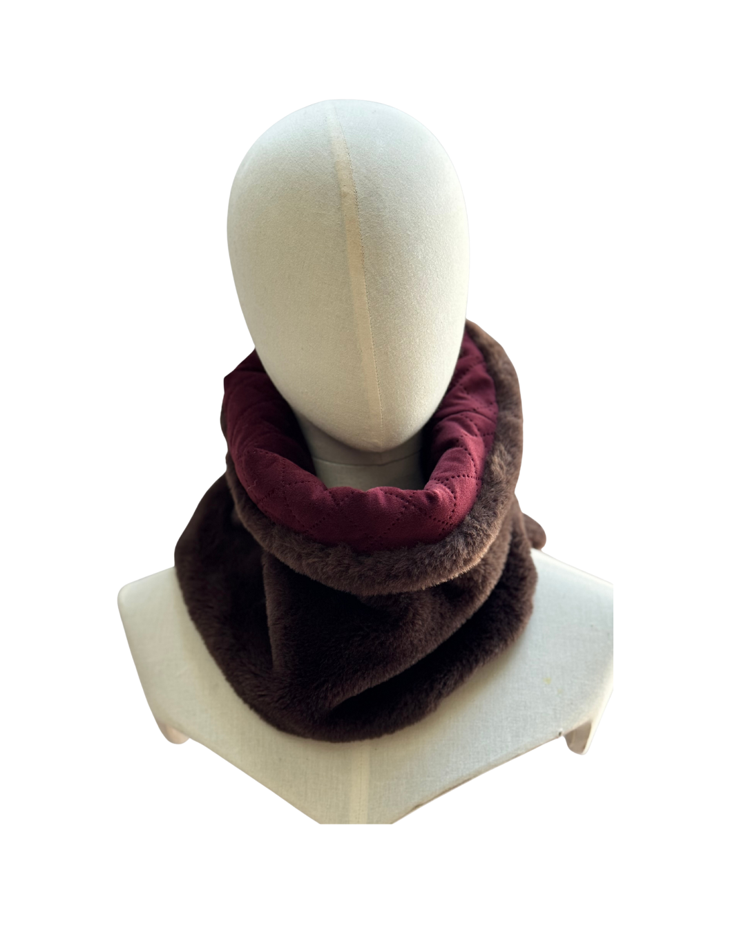 Wilding Reversible Velvet & Faux Fur Snood in Merlot & Chocolate