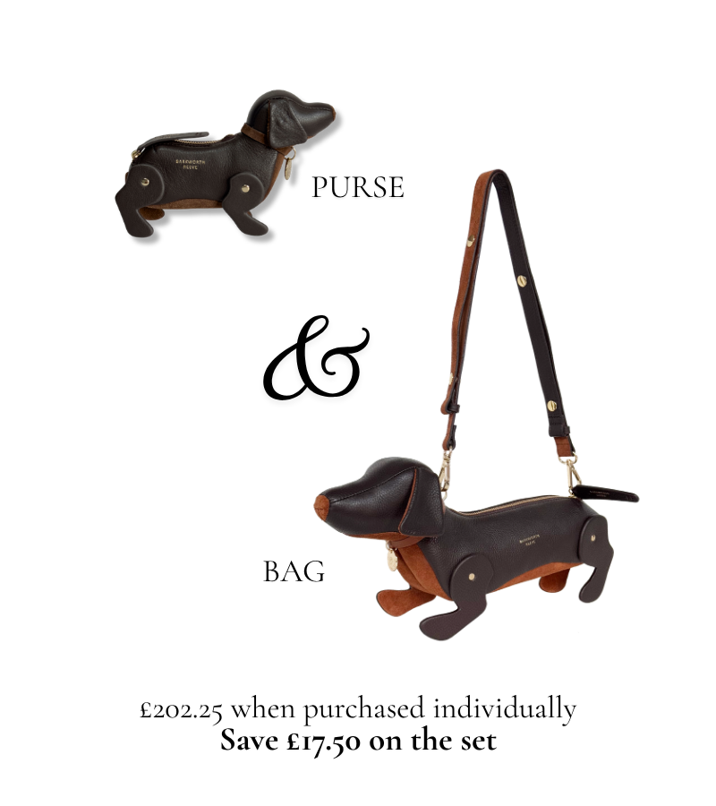 Sausage Dog Bag & Purse Gift Set in Chocolate Grain Leather