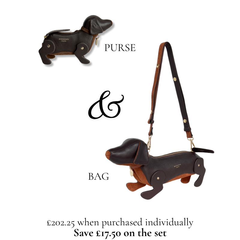 Sausage Dog Bag & Purse Gift Set in Chocolate Grain Leather