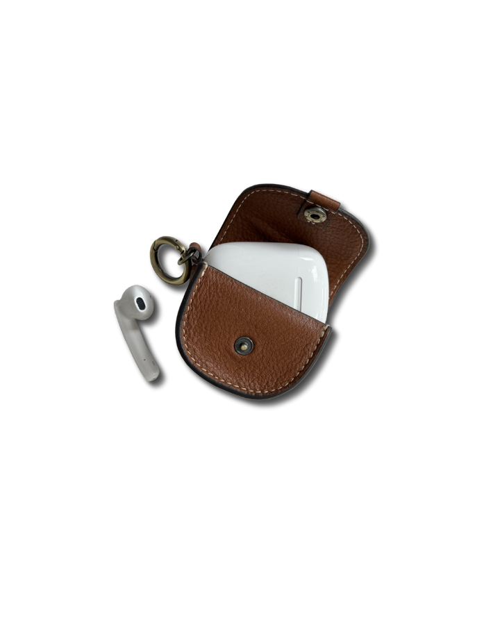 Mini Pouch Kerying in Tan Leather with Popper Closure