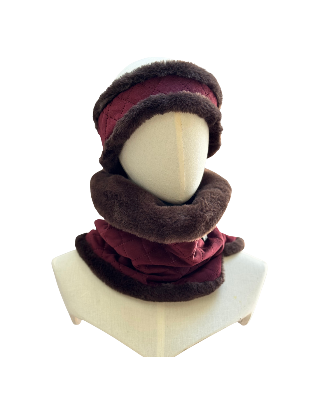 Wilding Reversible Velvet & Faux Fur Snood in Merlot & Chocolate