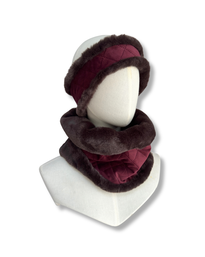 Wilding Reversible Velvet & Faux Fur Headband in Merlot & Chocolate