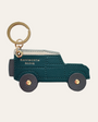 4x4 car keyring with green leather body, white leather roof and moving wheels.  shiny split ring by Barkworth Reeve