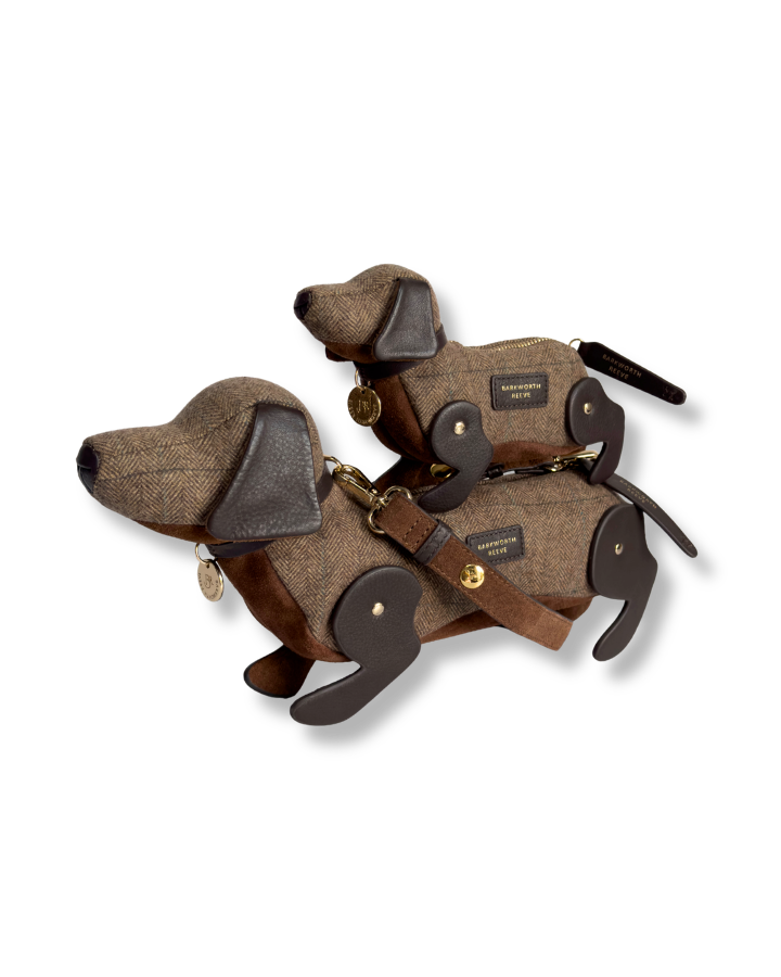 Doogle the Puppy Purse, in Tweed & Tan Suede