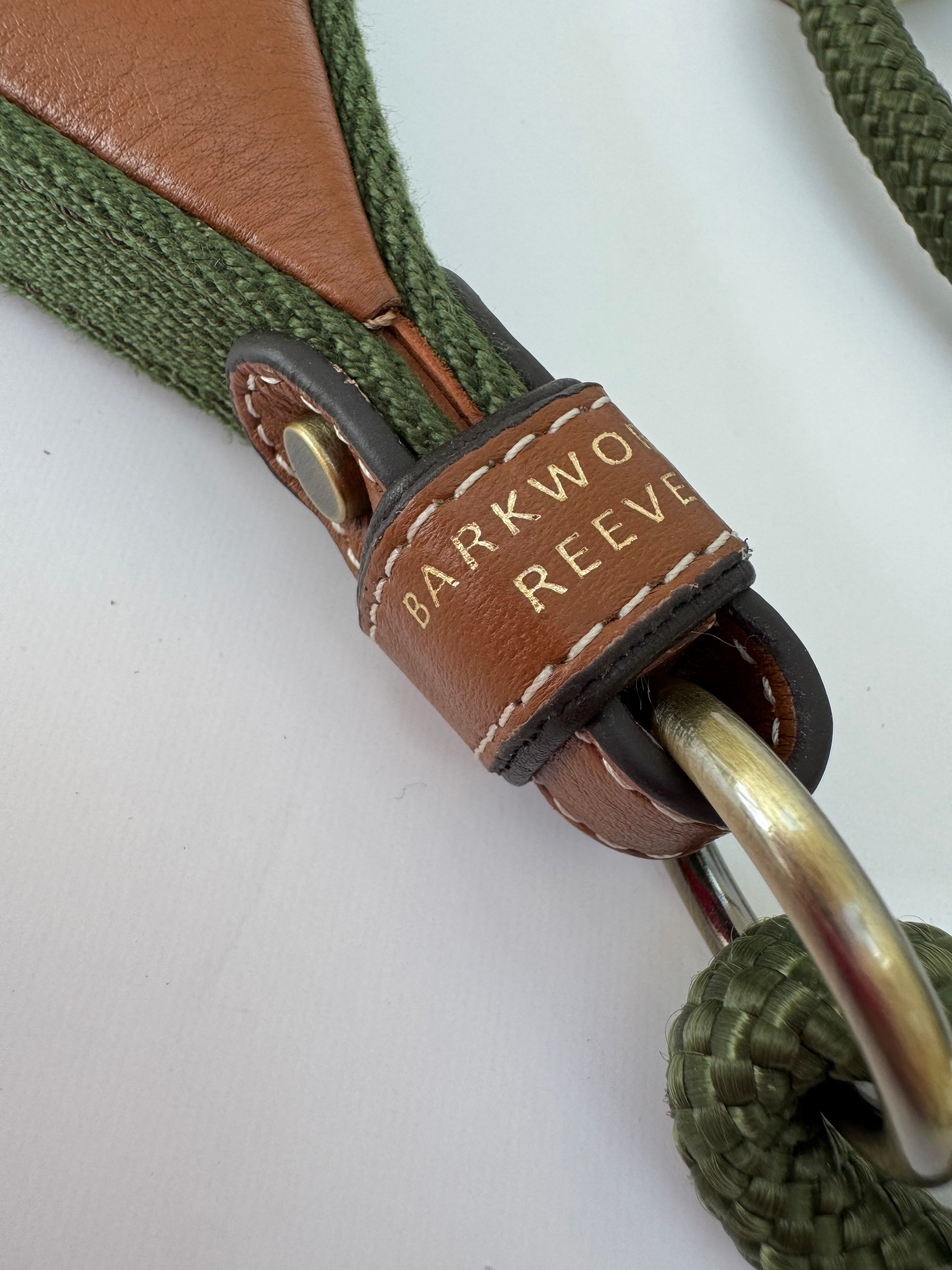 Slip Lead In Olive Green & Tan Leather with Intergrated Poo Bag Holder