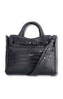 NAVY CROC HANDBAGS WITH SHOULDER STRAP AT FRONT AND CARRY HANDLES

