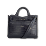 NAVY CROC HANDBAGS WITH SHOULDER STRAP AT FRONT AND CARRY HANDLES
