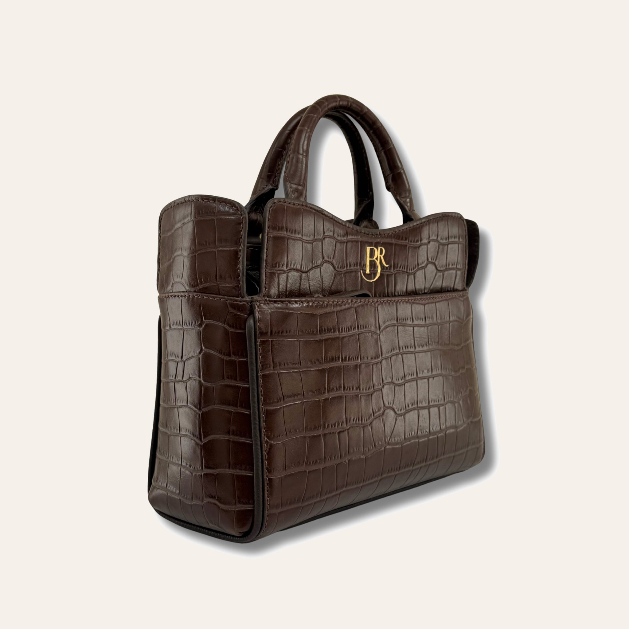 Ambridge Chocolate Leather Handheld Bag with Detachable Shoulder Strap