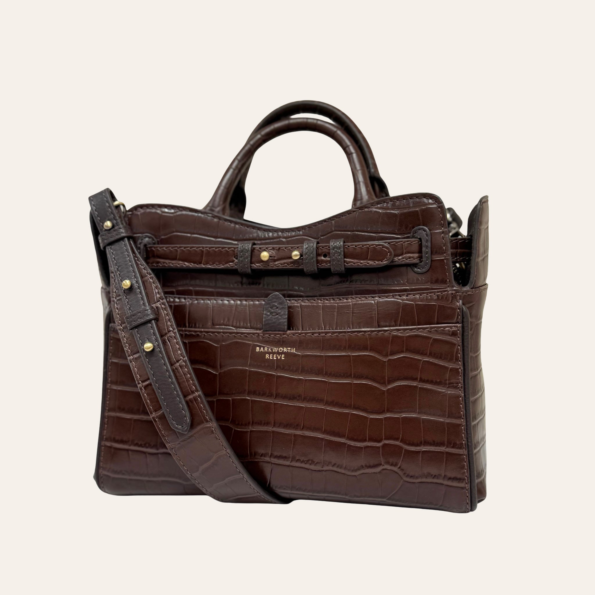 Ambridge Chocolate Leather Handheld Bag with Detachable Shoulder Strap