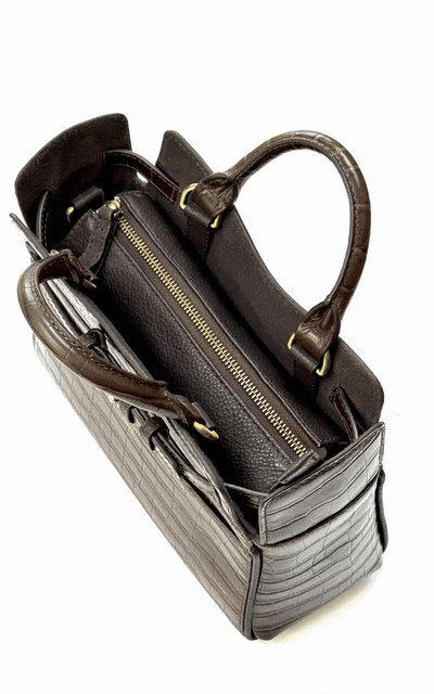 Ambridge Chocolate Leather Handheld Bag with Detachable Shoulder Strap