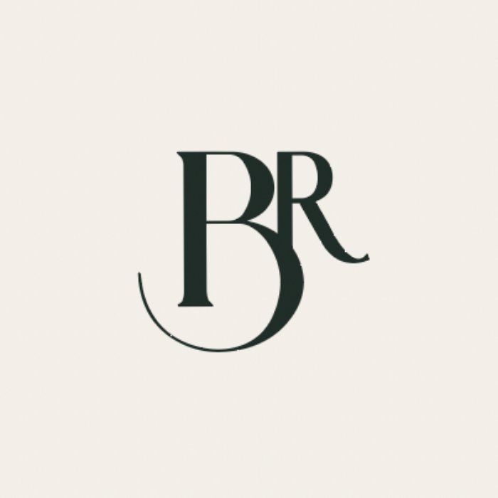 Black and white logo of 'BR' on a light gray background