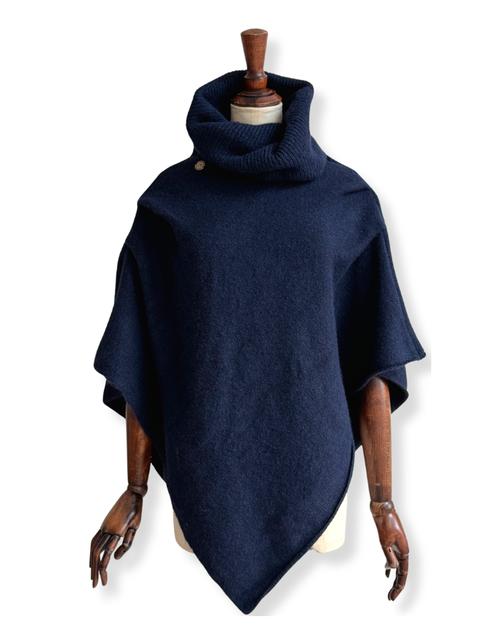 Blakely Knitted Poncho in Navy Wool Blend