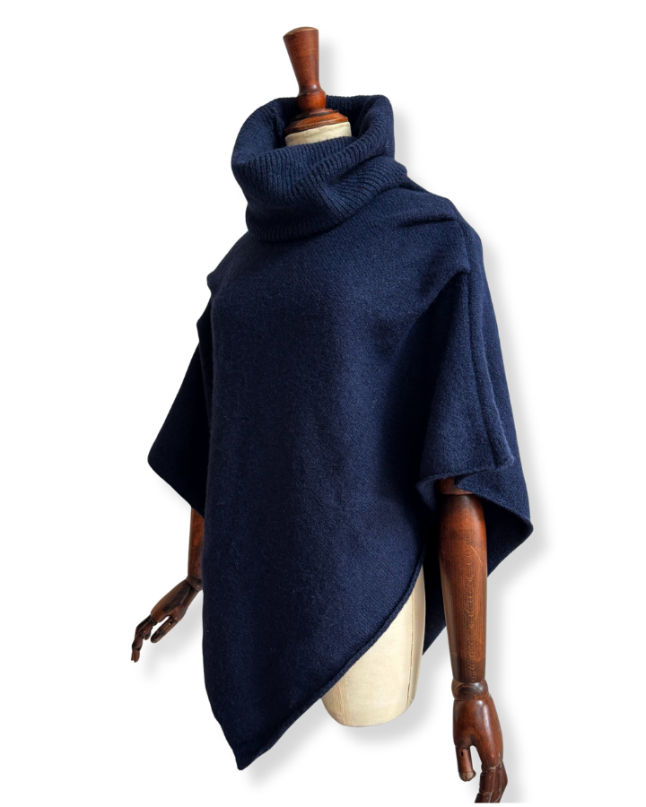 Blakely Knitted Poncho in Navy Wool Blend