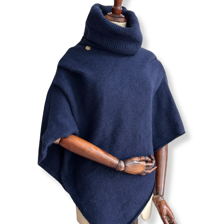 Blakely Knitted Poncho in Navy Wool Blend