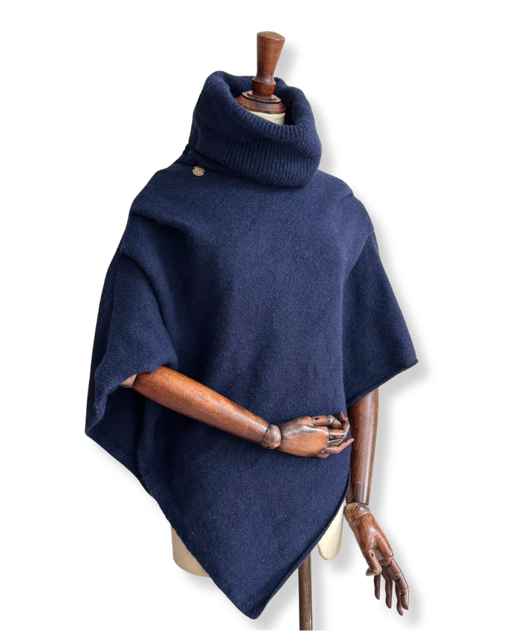 Blakely Knitted Poncho in Navy Wool Blend