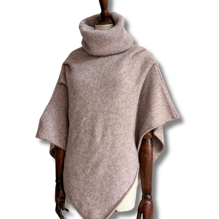 Blakely Knitted Poncho in Oat Marl Wool Blend