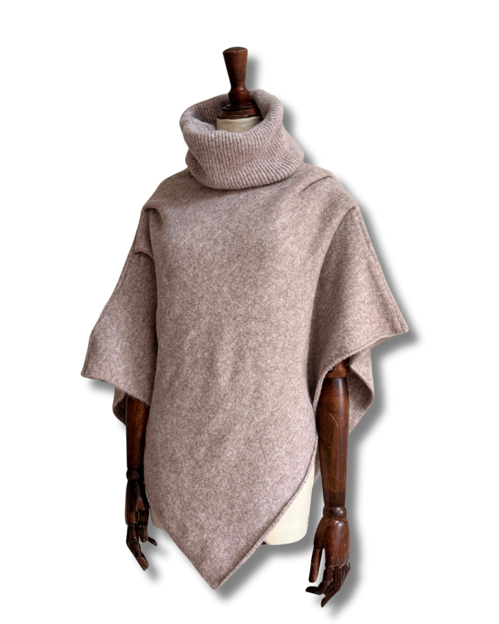 Blakely Knitted Poncho in Oat Marl Wool Blend