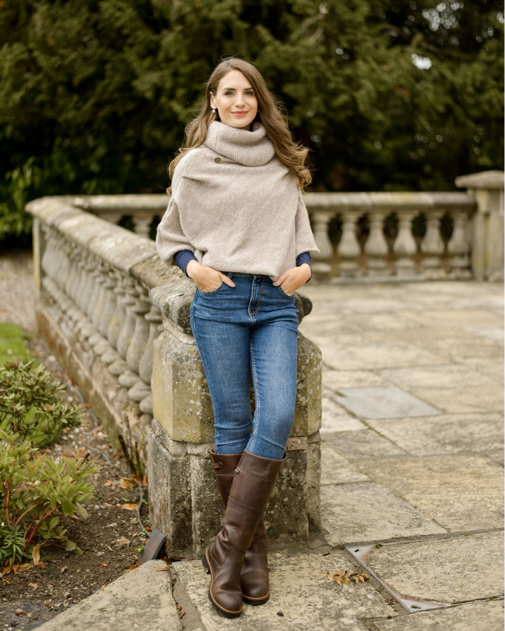 Blakely Knitted Poncho in Oat Marl Wool Blend