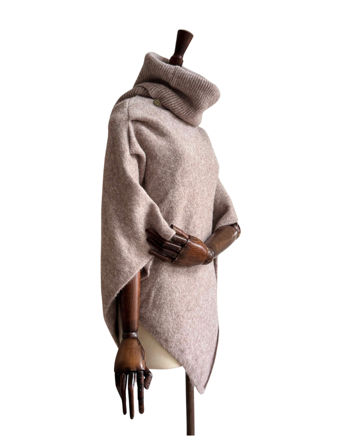 Blakely Knitted Poncho in Oat Marl Wool Blend