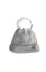 Knitted Bobble Hat in Light Grey Marl cable knit with white pom