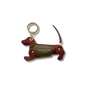 Conker & Khaki  sausage dog kweyring in a green coat. moving legs and tail. gold spit ring 