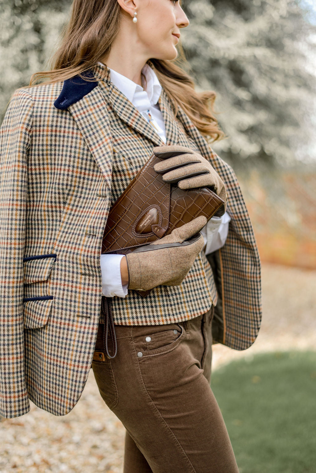 Foxley Chocolate Croc Leather Clutch bag with Detachable Shoulder & Wrist Strap