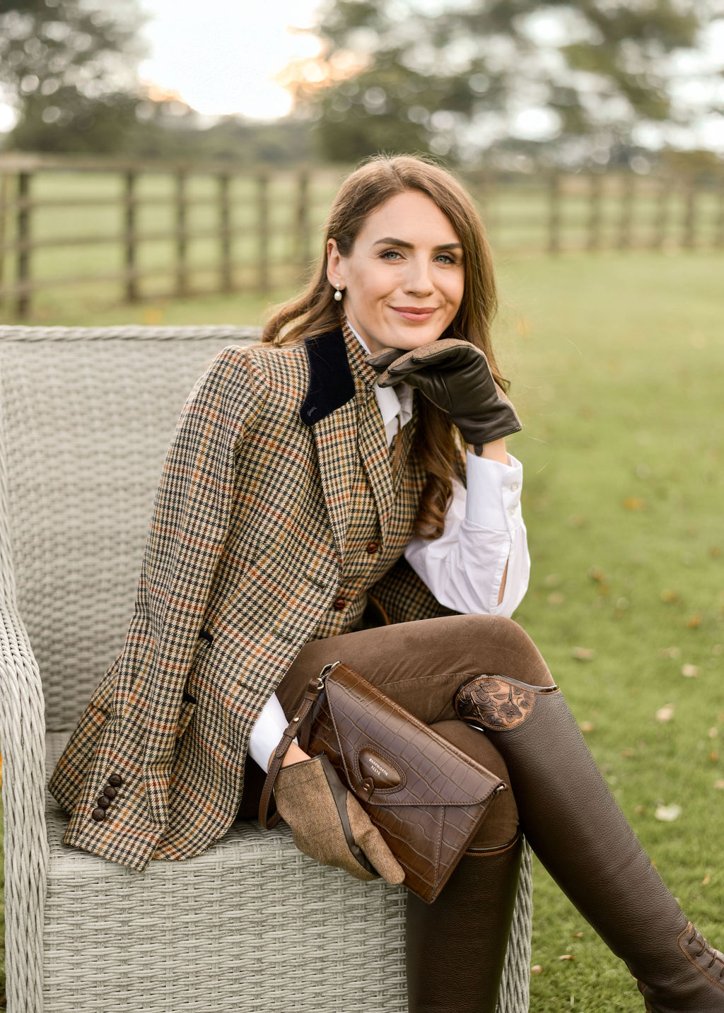 Foxley Chocolate Croc Leather Clutch bag with Detachable Shoulder & Wrist Strap