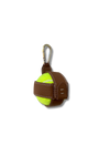 Dog Ball Holder in Tan Leather with tennis ball inside