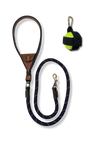 Dog lead with intergrated treat pouch and ball holder with tennis ball