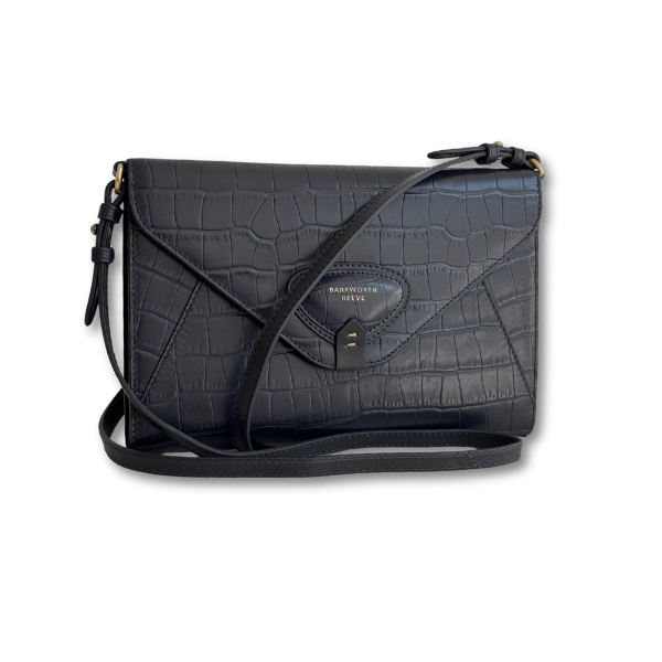 Foxley Navy Croc Leather Clutch bag with Detachable Shoulder & Wrist Strap