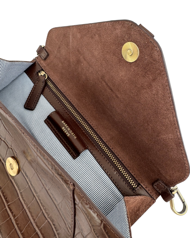Foxley Clutch in Chocolate Croc Embossed Leather