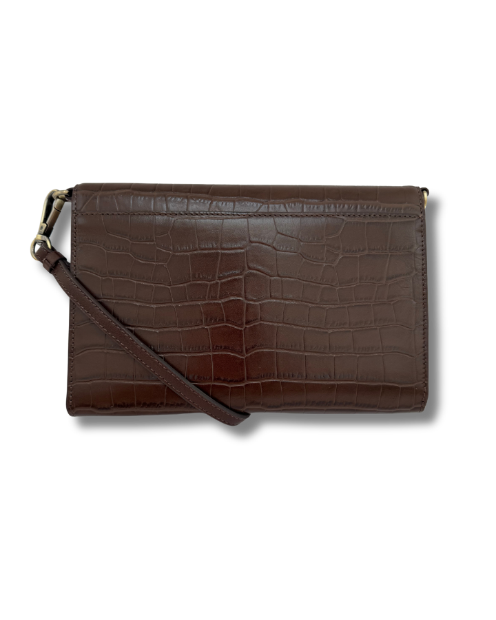 Foxley Clutch in Chocolate Croc Embossed Leather