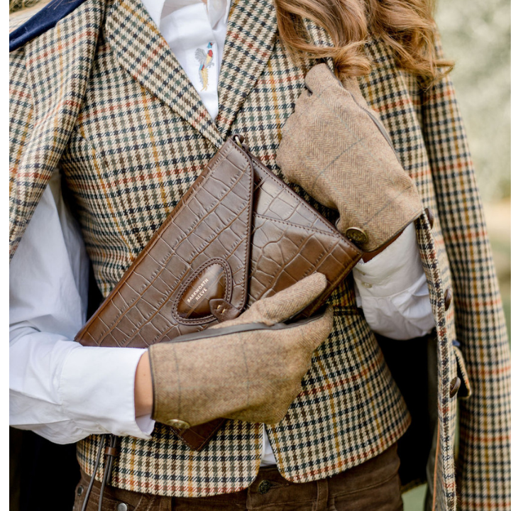 Foxley Clutch in Chocolate Croc Embossed Leather