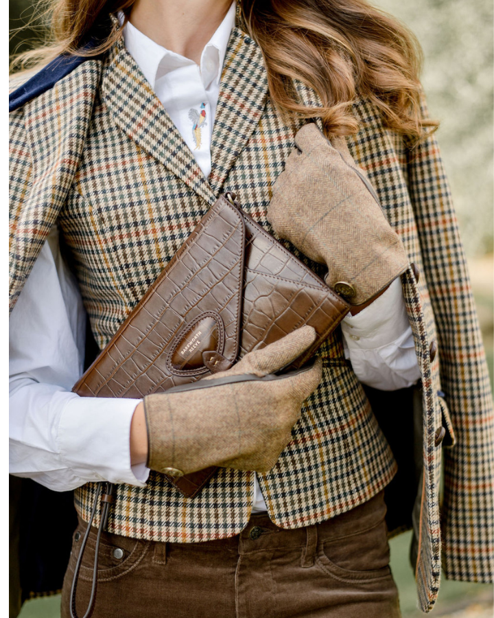 Foxley Clutch in Chocolate Croc Embossed Leather