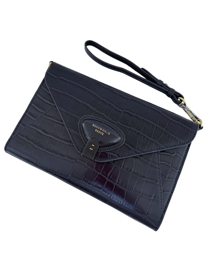 Foxley Clutch in Navy Croc Embossed Leather