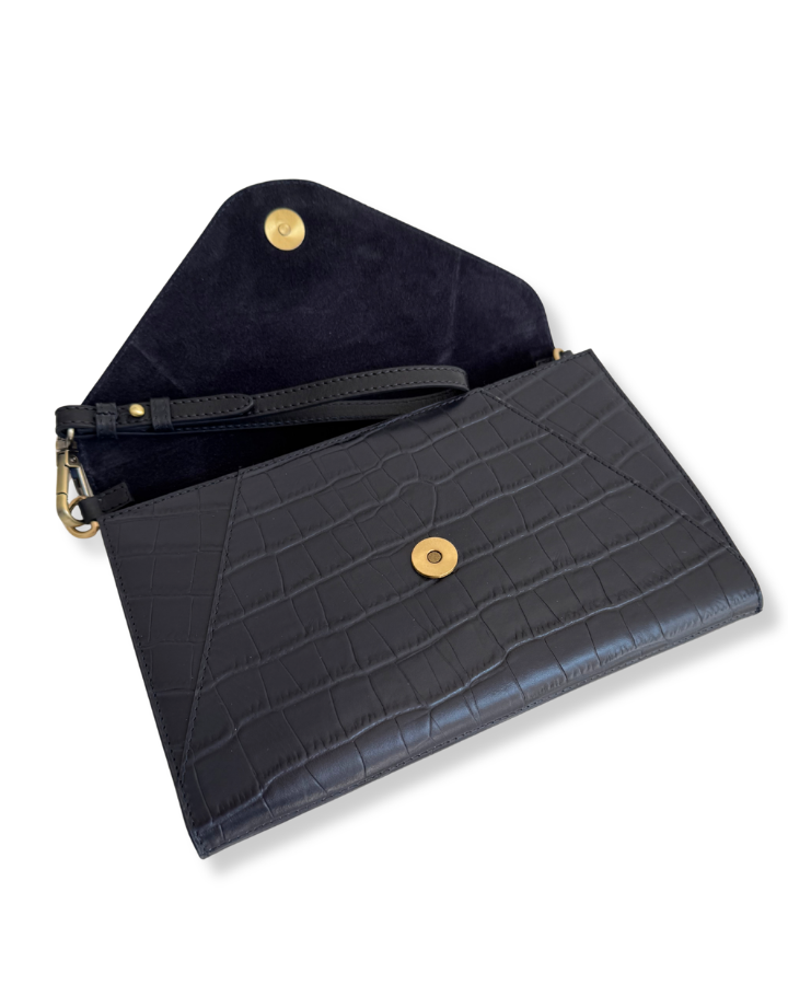 Foxley Clutch in Navy Croc Embossed Leather