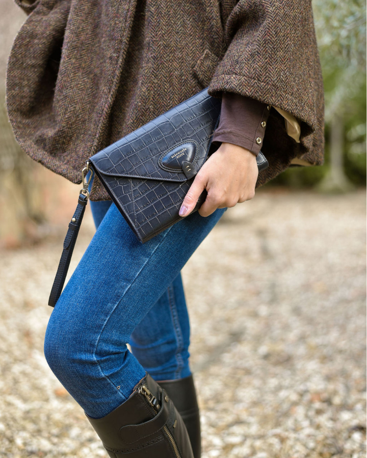 Foxley Clutch in Navy Croc Embossed Leather