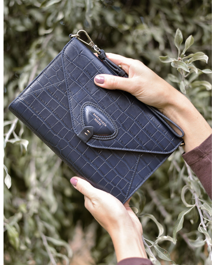 Foxley Clutch in Navy Croc Embossed Leather
