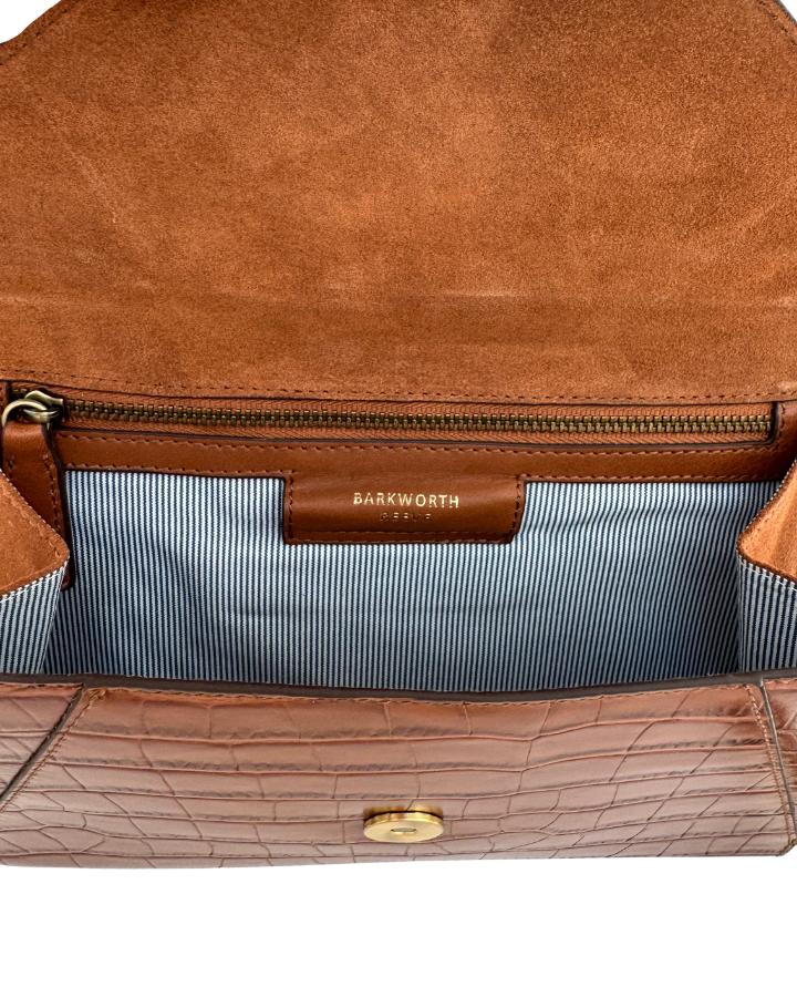 Foxley Clutch in Tan Croc Embossed Leather