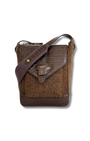 tweed cross body bag with croc leather flap and webbing cross body strap