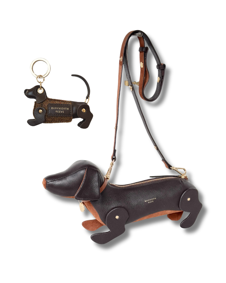 Hugo Sausage Dog Bag & Keyring in Chocolate Leather