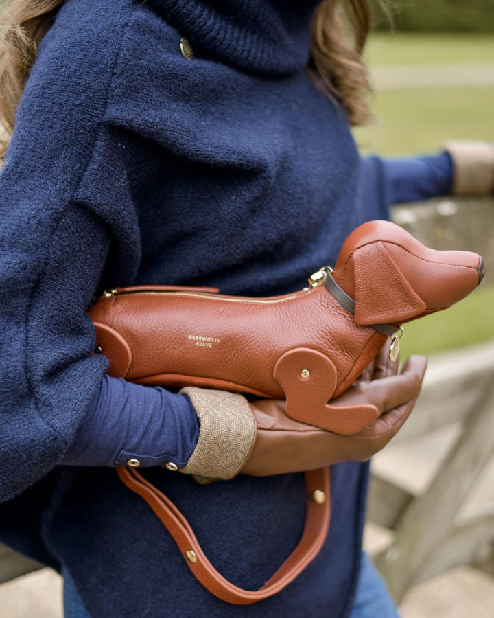 Hugo Sausage Dog Bag in Conker Red Grain