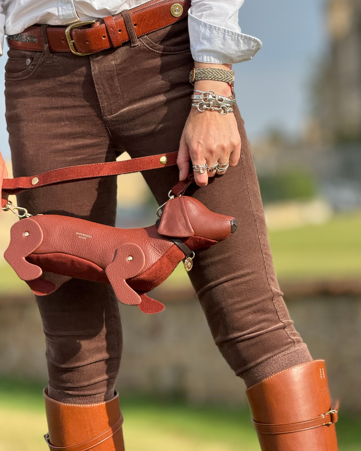 Hugo Sausage Dog Bag in Conker Red Grain