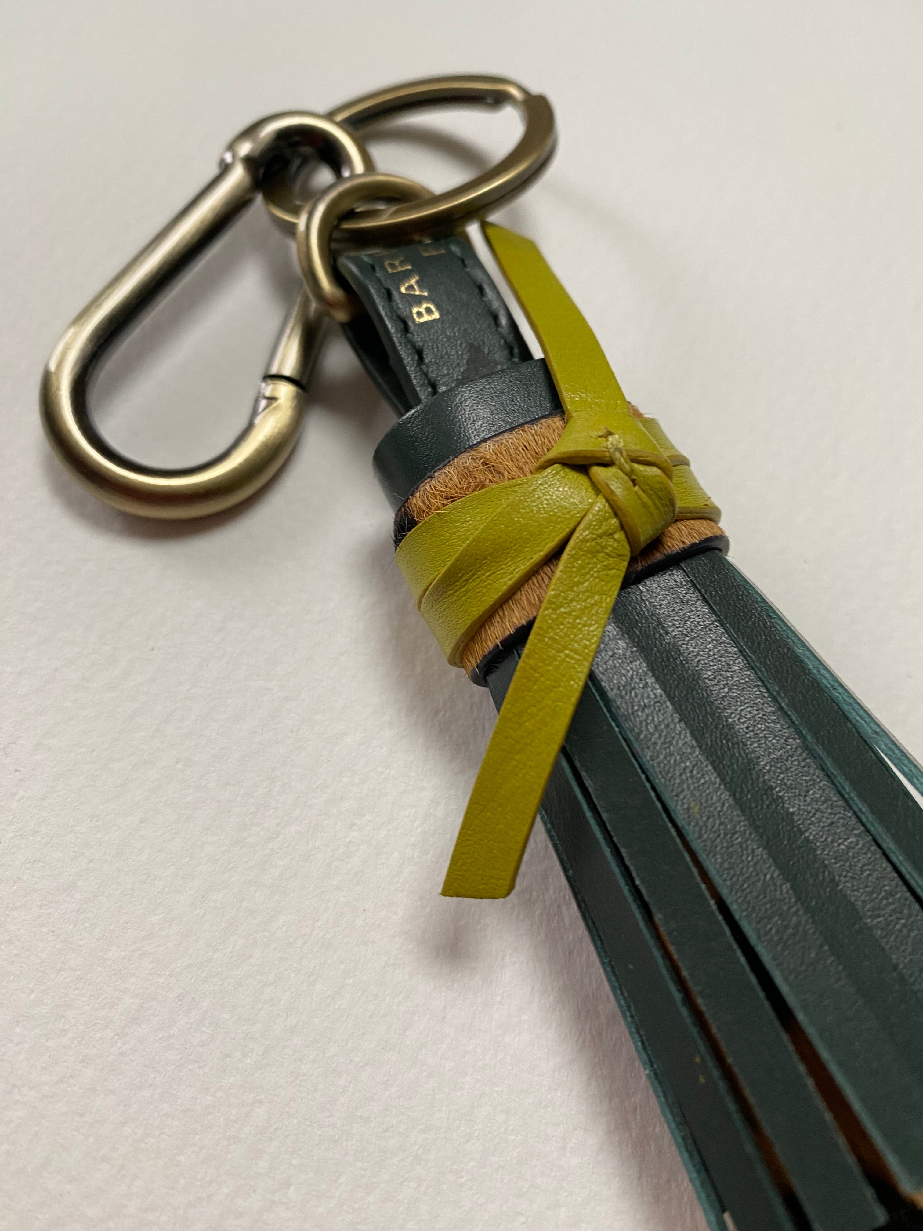 Forest Green Leather Tassel Keyring with a pops of Lime & Leopard
