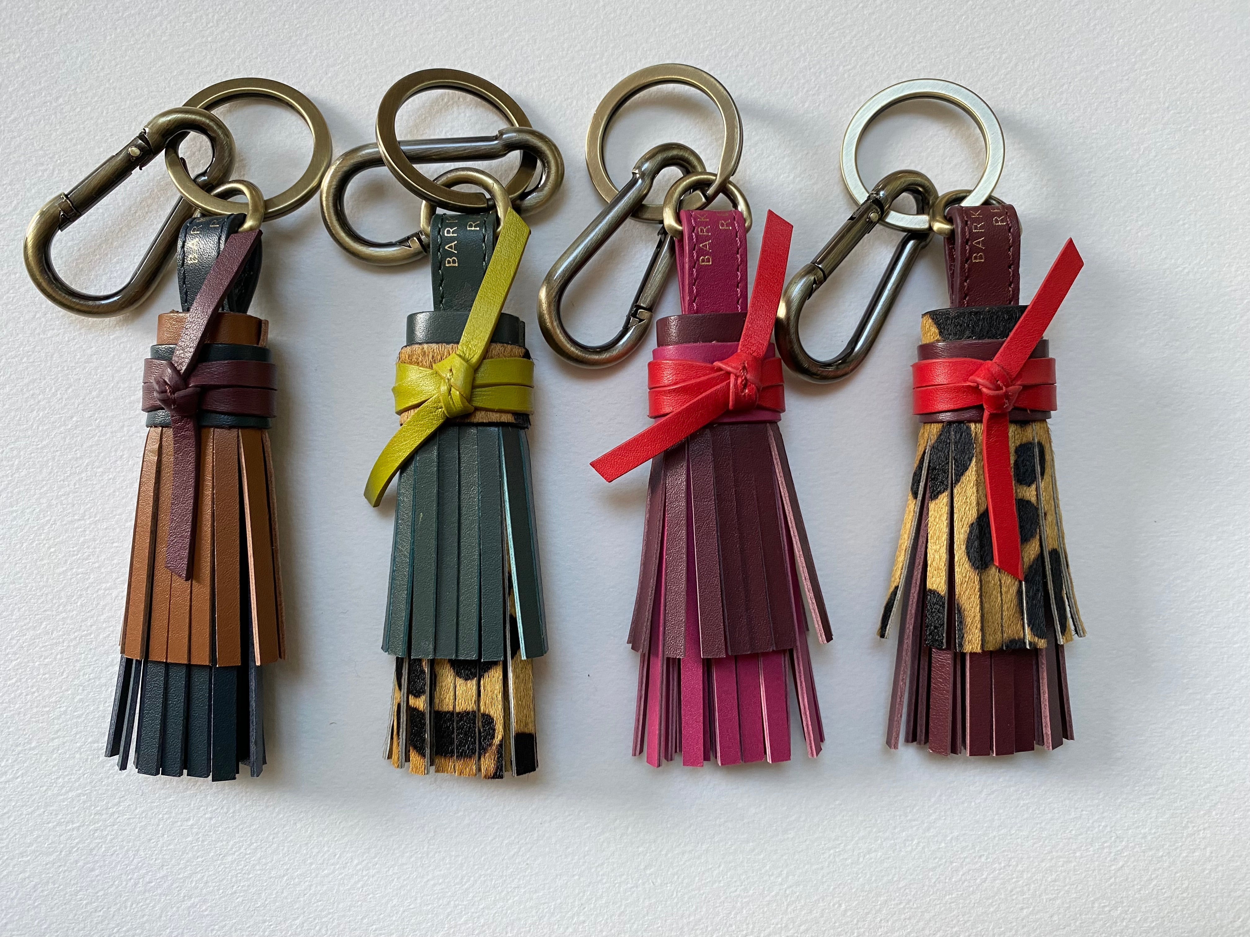Tan Leather Tassel Keyring with a pops of Navy & Merlot
