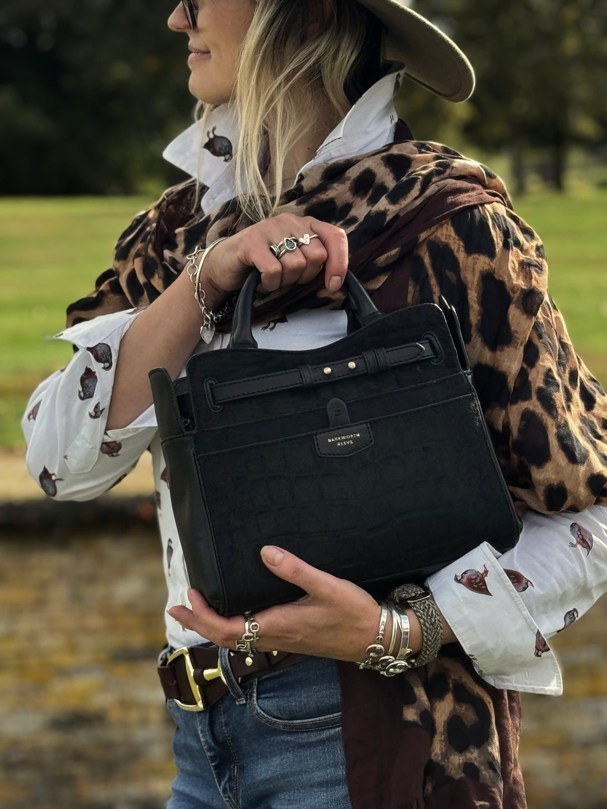 Ambridge Luxe: Black Croc Embossed Hair on Hide